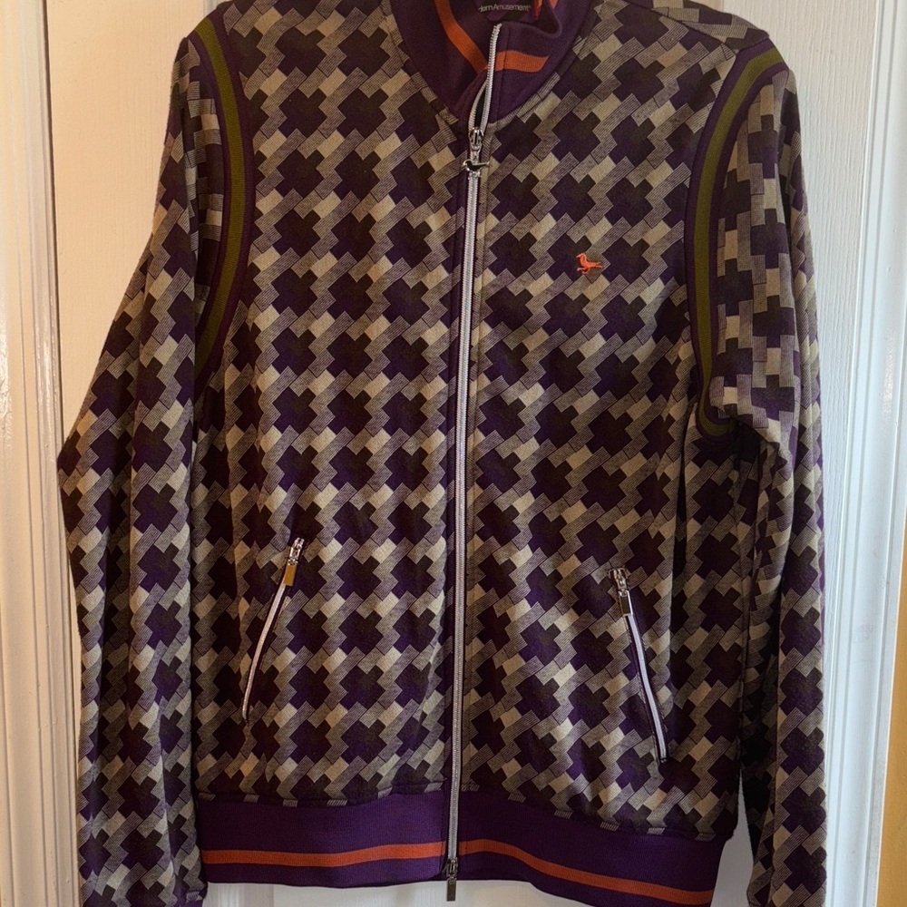 MODERN AMUSEMENT PURPLE AND ORANGE AND OLIVE GREEN ZIP UP JACKET 2 POCKETS MED